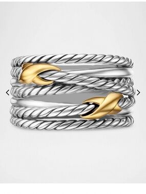 Double X Crossover Ring in Silver with 18K Gold, 13mm